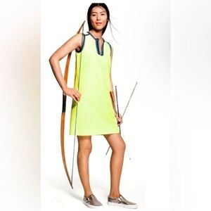 J. Crew Sz Small Neon Yellow Mini Sundress Blue Trim Preppy Beach *SEE NOTES*